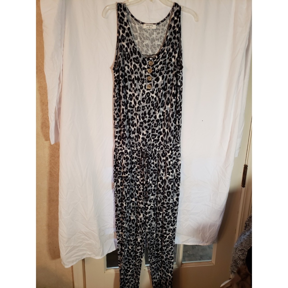 We Zenana Gray White And Black Animal Print Jumpsuit Size M